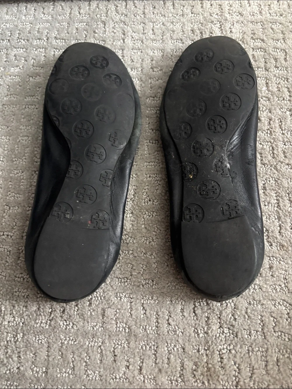 Tory Burch Black Leather Logo Round-Toe Ballet Flats